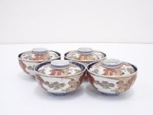 明治期　伊万里焼　錦手菊文蓋茶碗4客